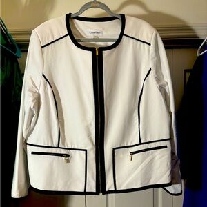 Calvin Klein size 24 jacket white with black trim and gold accents